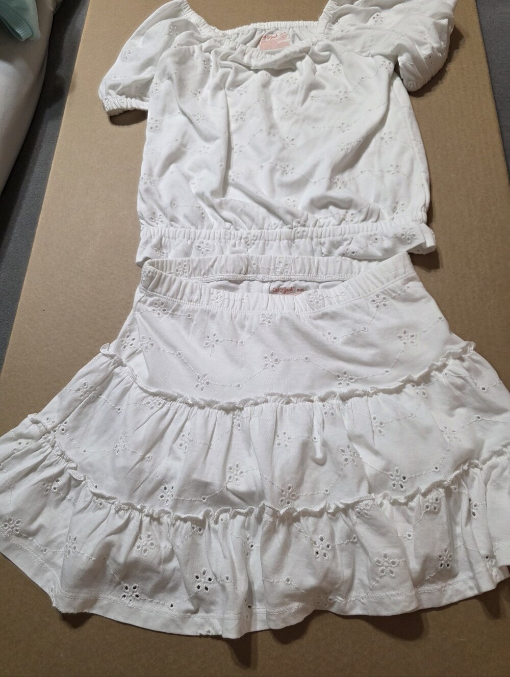 Cat & Jack White Eyelet Cropped Top and Tiered Skirt Set